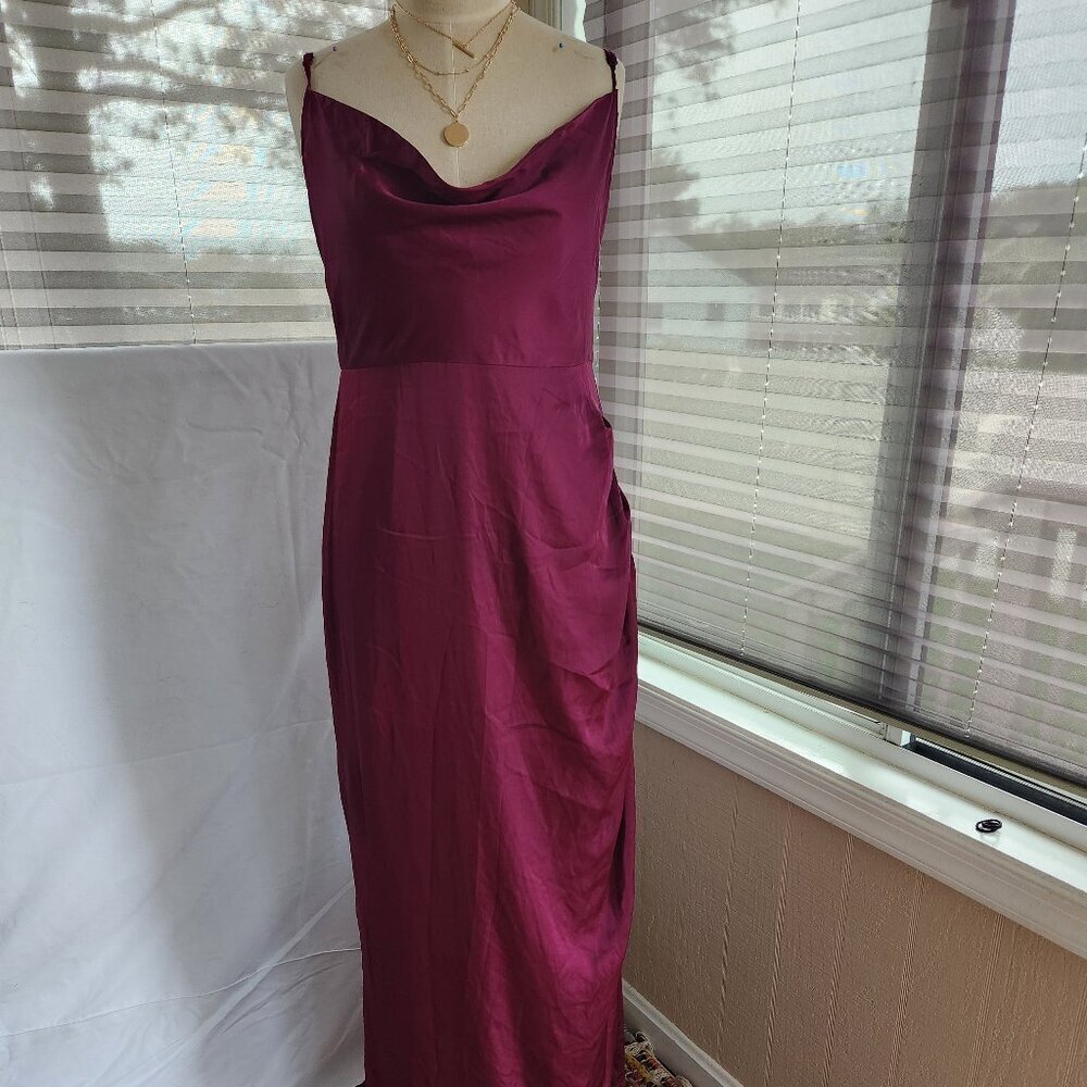 Hutch Anthropologie BHLDN 6 Cowl Neck Slit Satin Maxi Dress Cocktail Purple - Picture 2 of 7